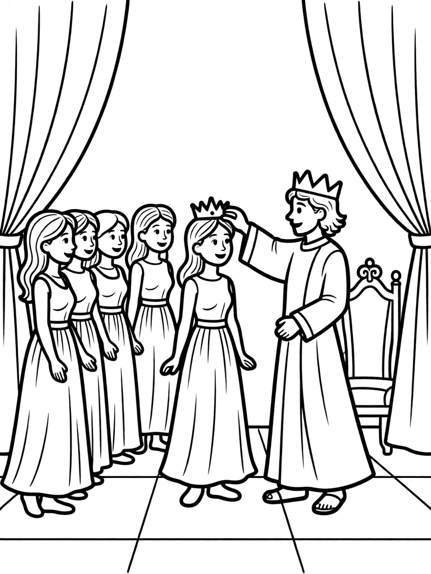 Esther being chosen as queen from among many beautiful women.