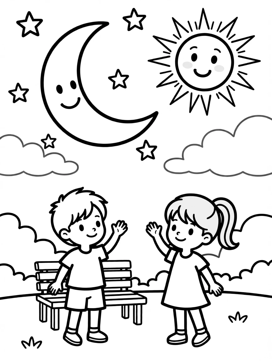 The creation of the sun, moon, and stars in the night sky.