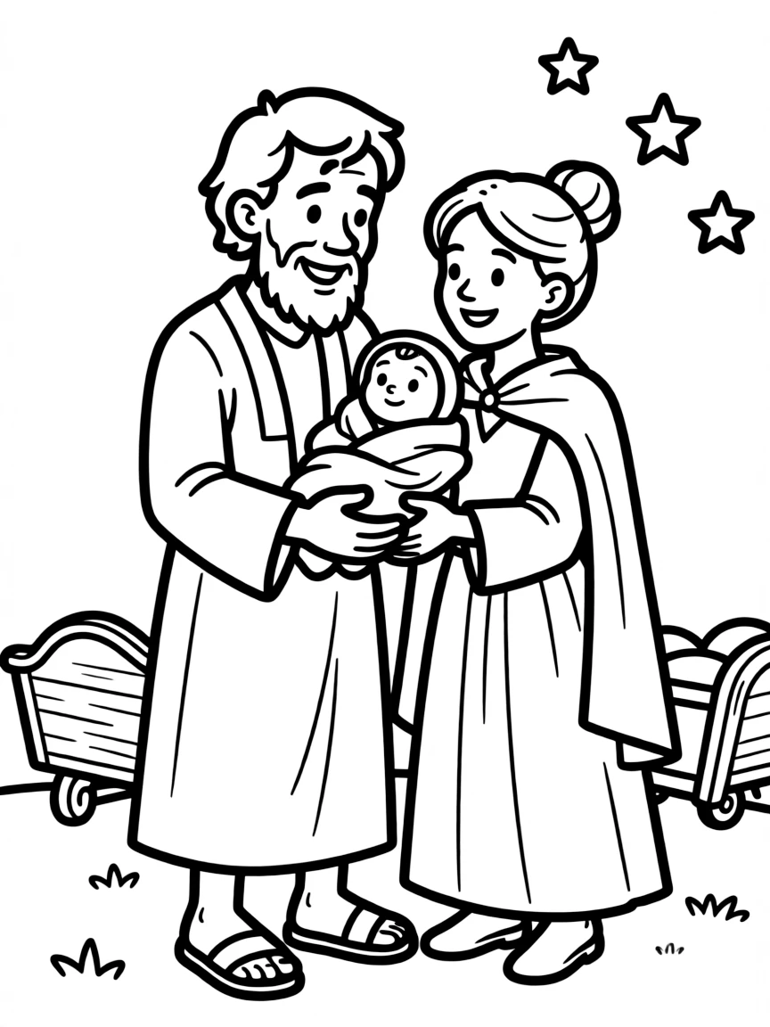 Abraham and Sarah looking very old but happy with baby Isaac.