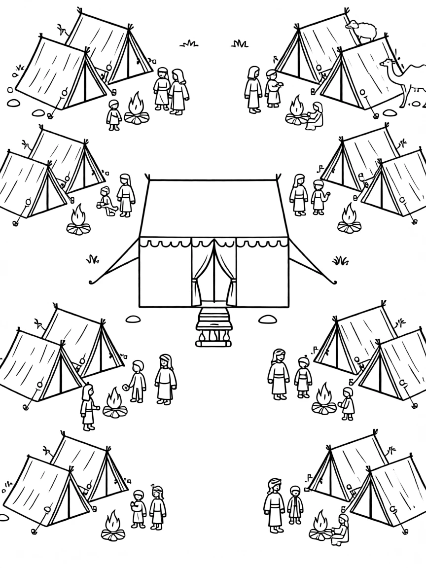 The twelve tribes of Israel camping around the tabernacle.