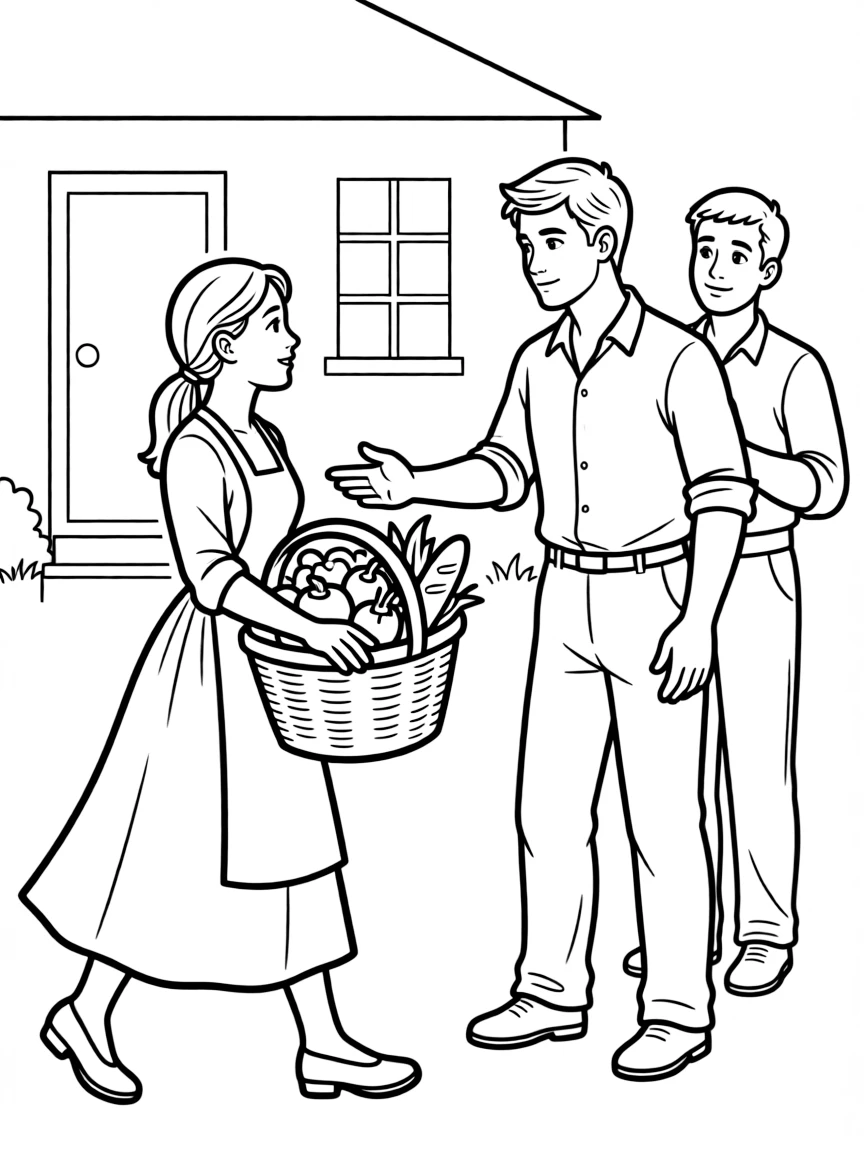 Abigail bringing food to David and saving her husband.