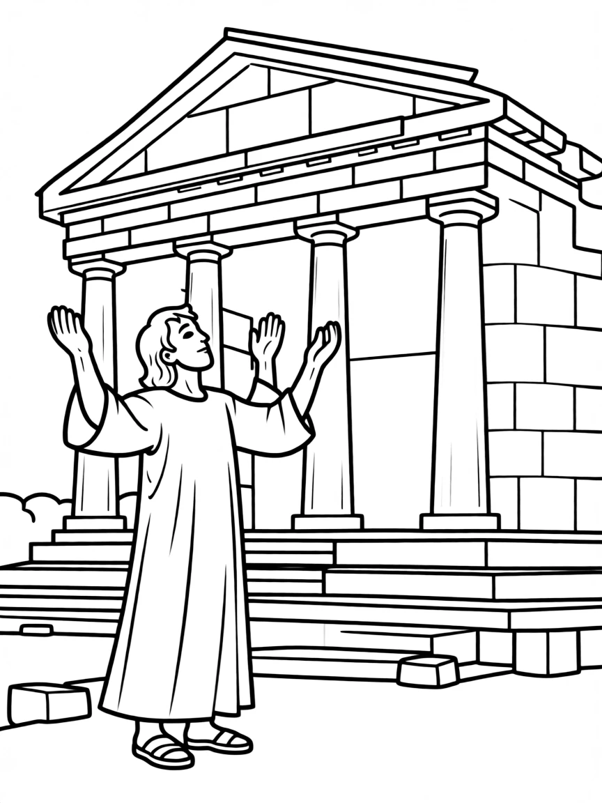 Solomon dedicating the temple, raising his hands in prayer.