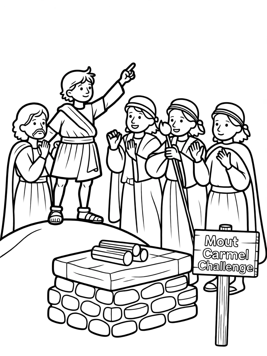 Elijah challenging the prophets of Baal and Asherah.