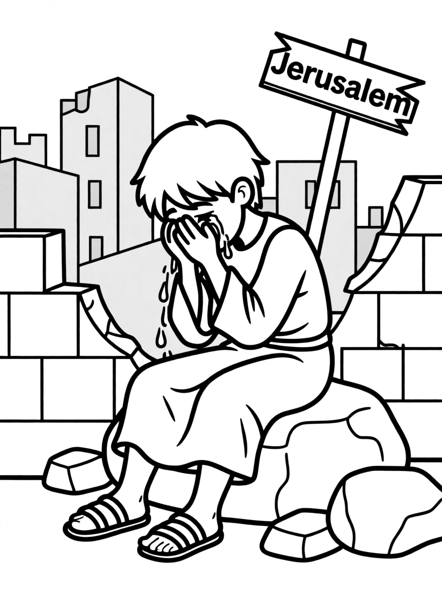 Jeremiah weeping over the destruction of Jerusalem.