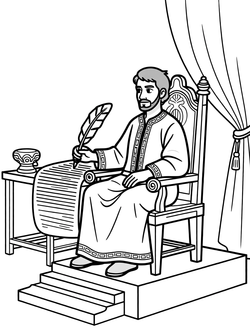 King Darius signing the decree that no one should pray to any god but him.