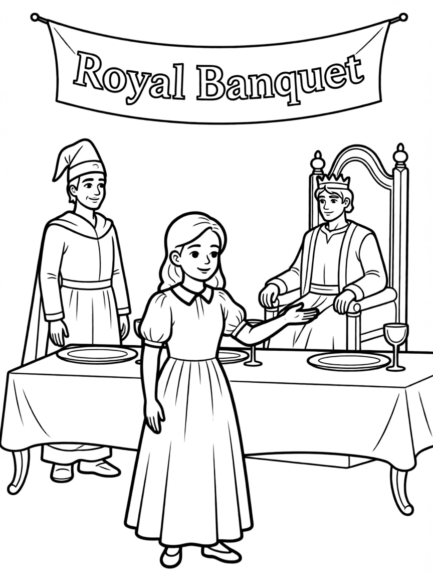 Esther inviting the king and Haman to a banquet.