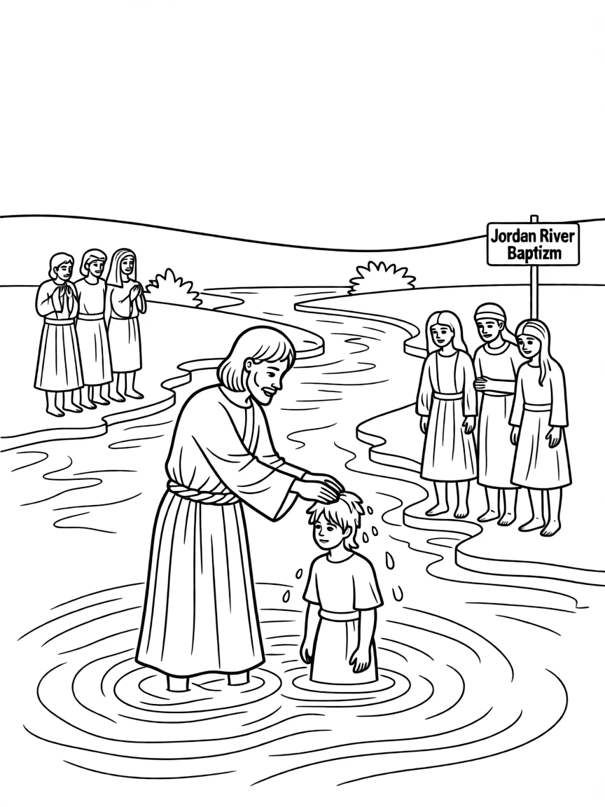 John the Baptist baptizing people in the Jordan River.
