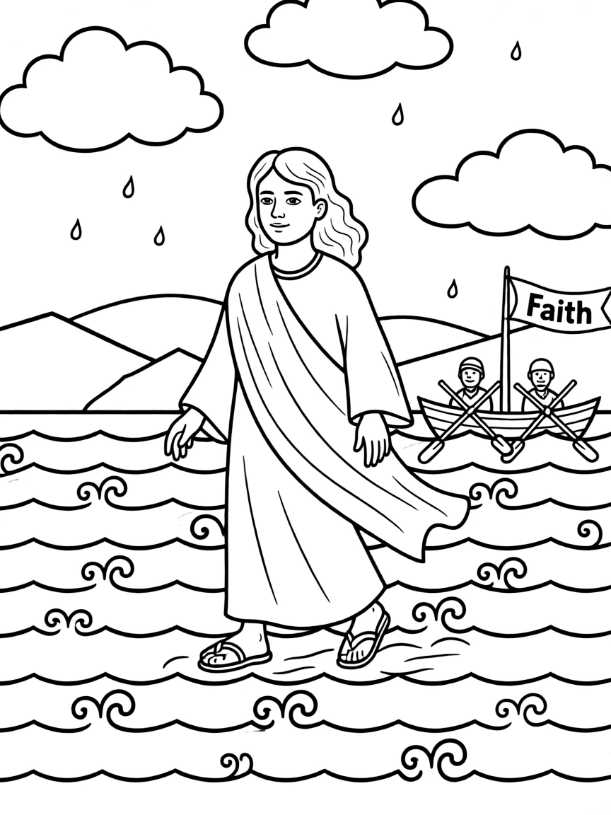 Jesus walking on the Sea of Galilee during a storm.