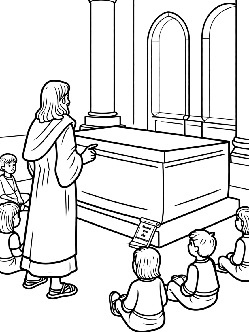 Jesus teaching in the temple, with children listening.