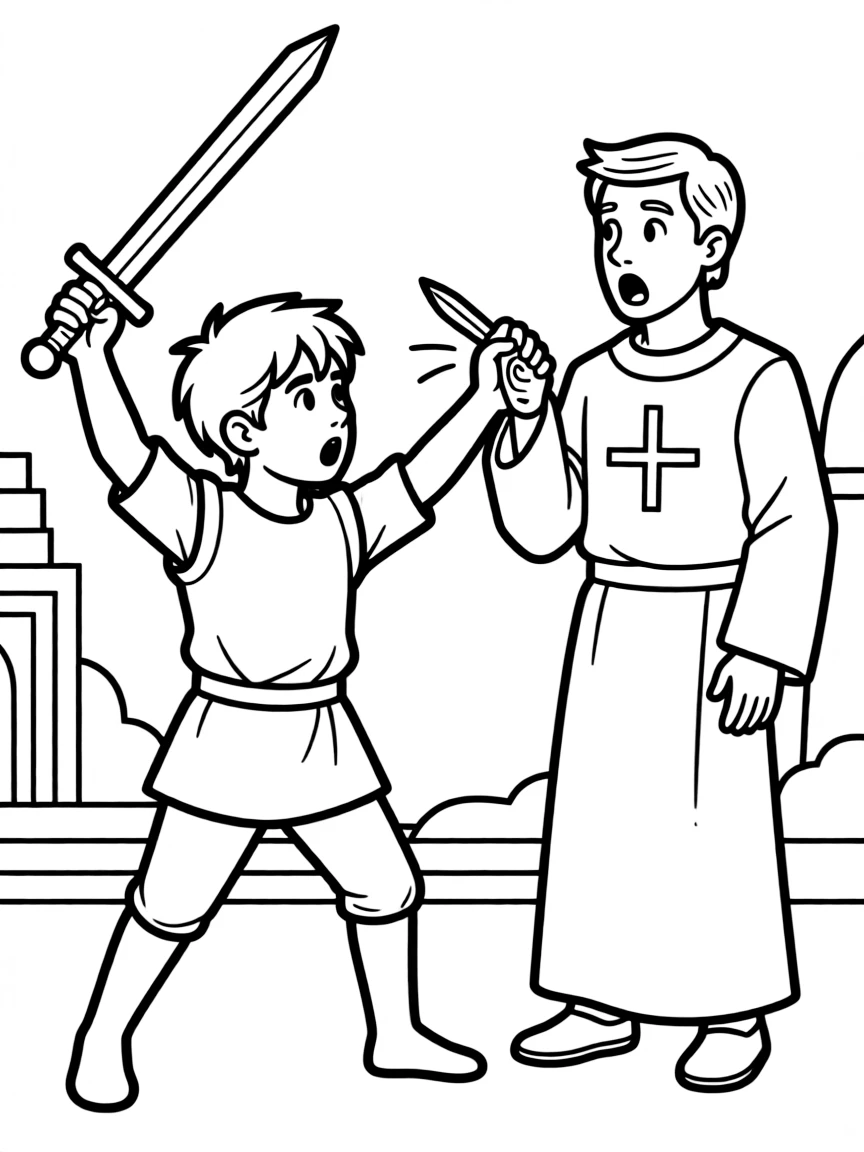 Peter drawing his sword and cutting off the ear of a high priest's servant.