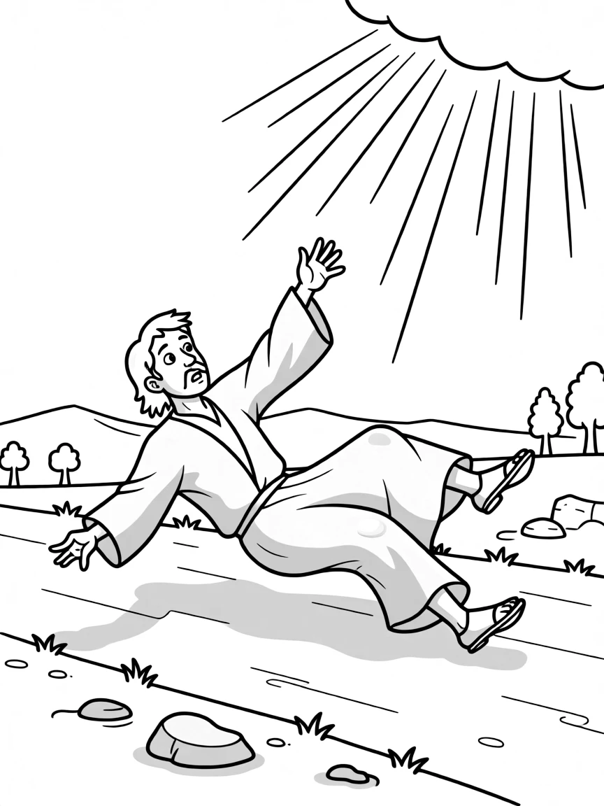 Saul's conversion on the road to Damascus, falling to the ground.