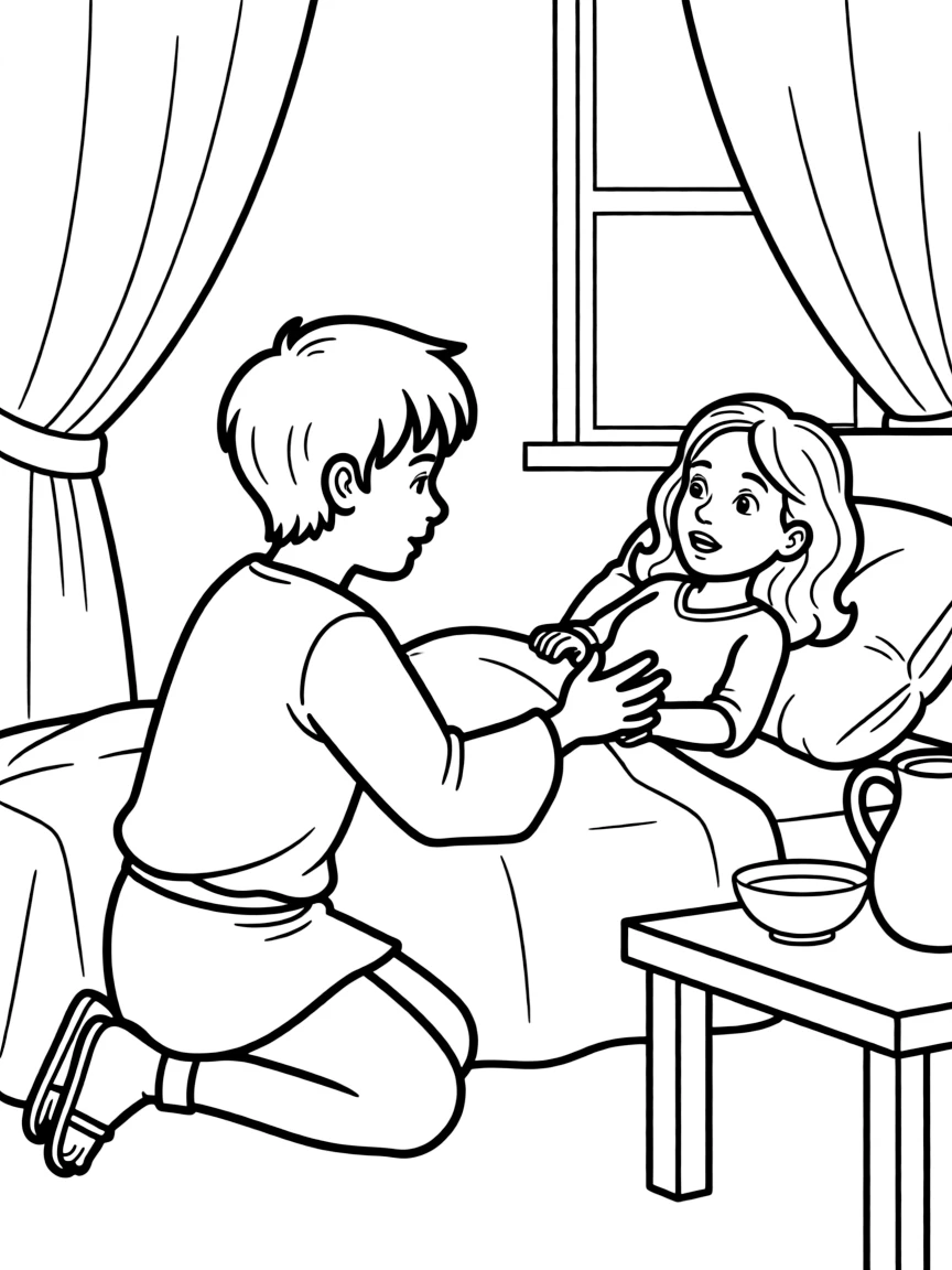Peter raising Dorcas from the dead, and she opens her eyes.