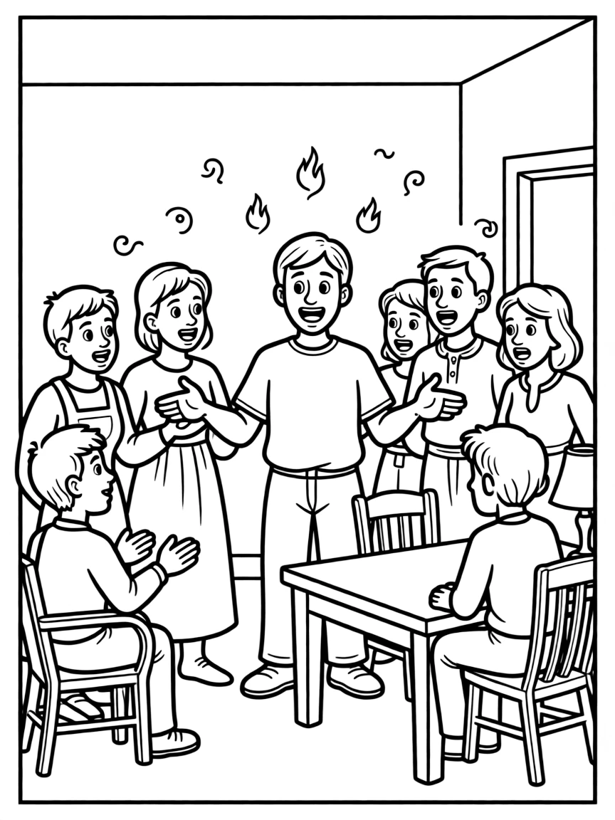 Cornelius and his household receiving the Holy Spirit and speaking in tongues.
