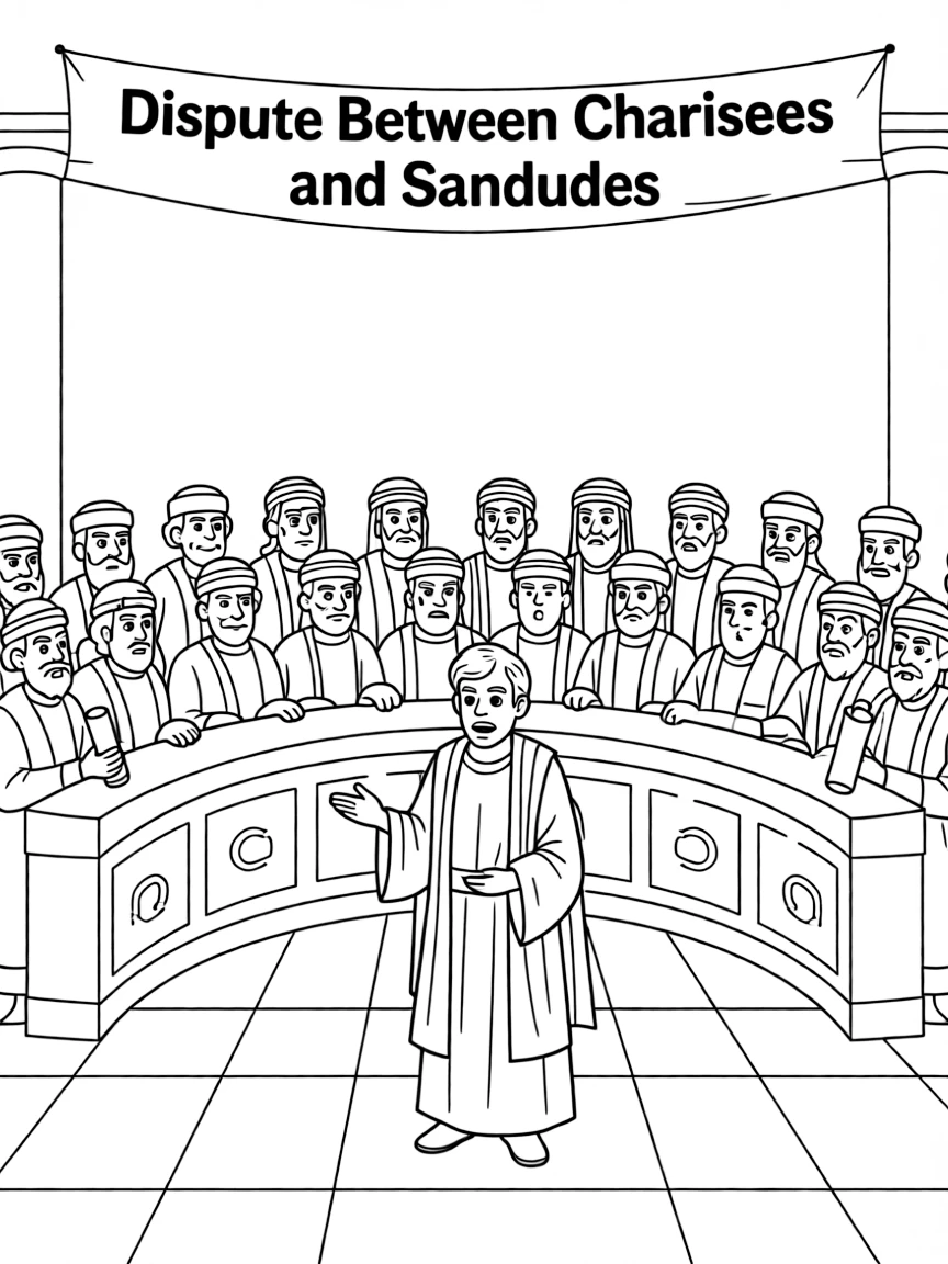 Paul before the Sanhedrin, causing a dispute between Pharisees and Sadducees.