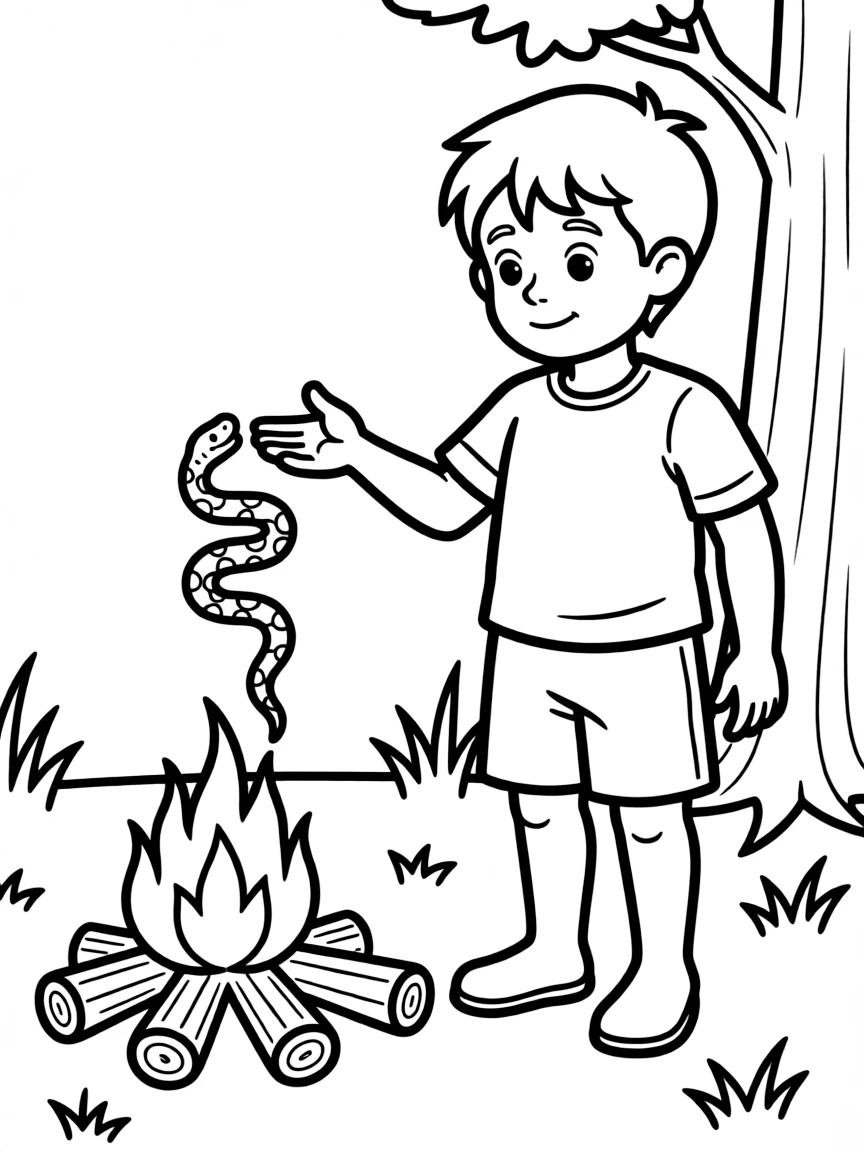 Paul shaking a viper off his hand into the fire.