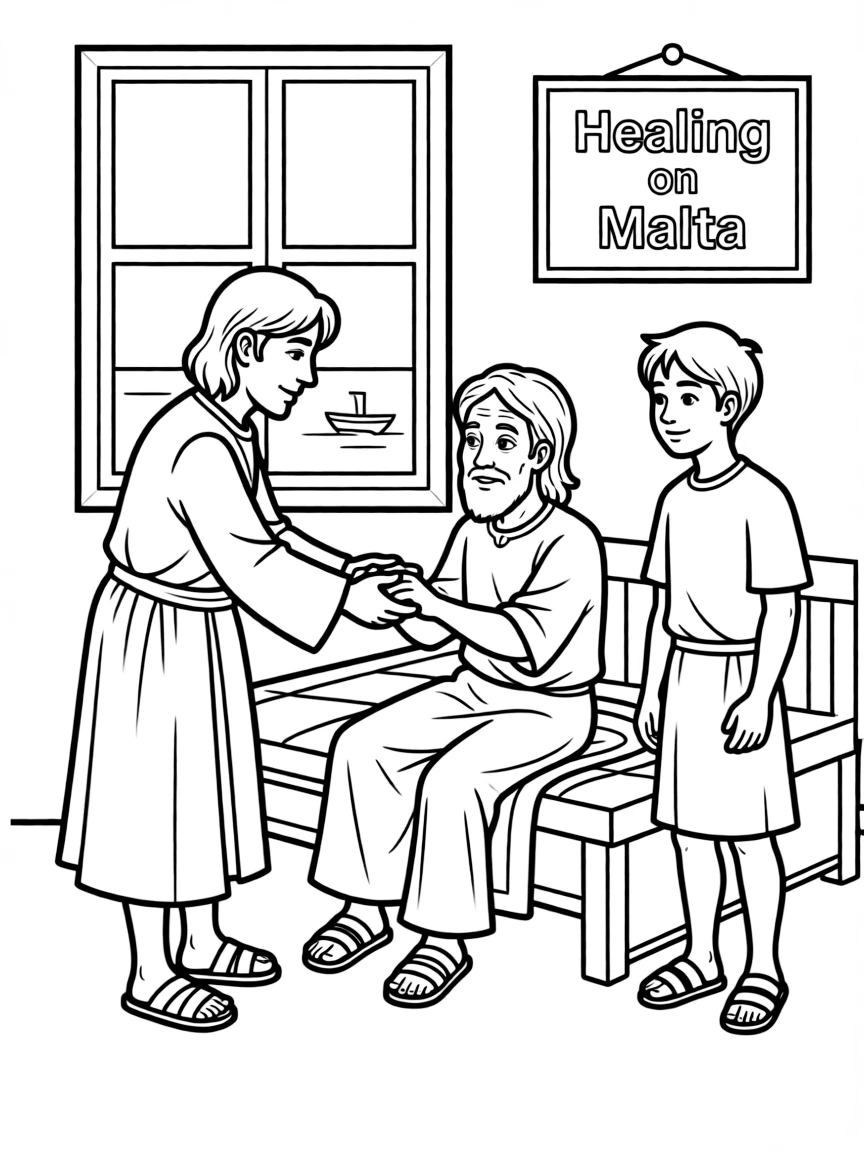 Paul healing the father of Publius, the chief official of Malta.