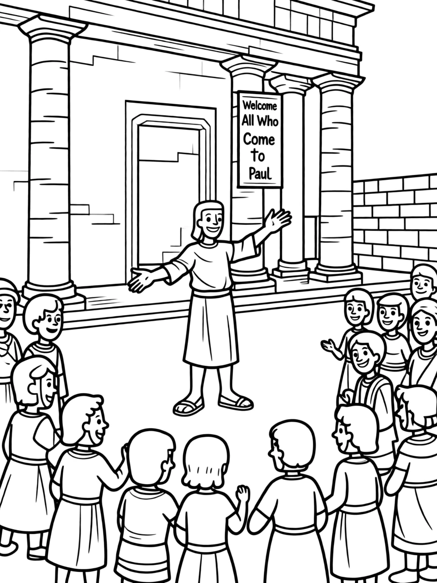 Paul teaching in Rome, welcoming all who came to him.