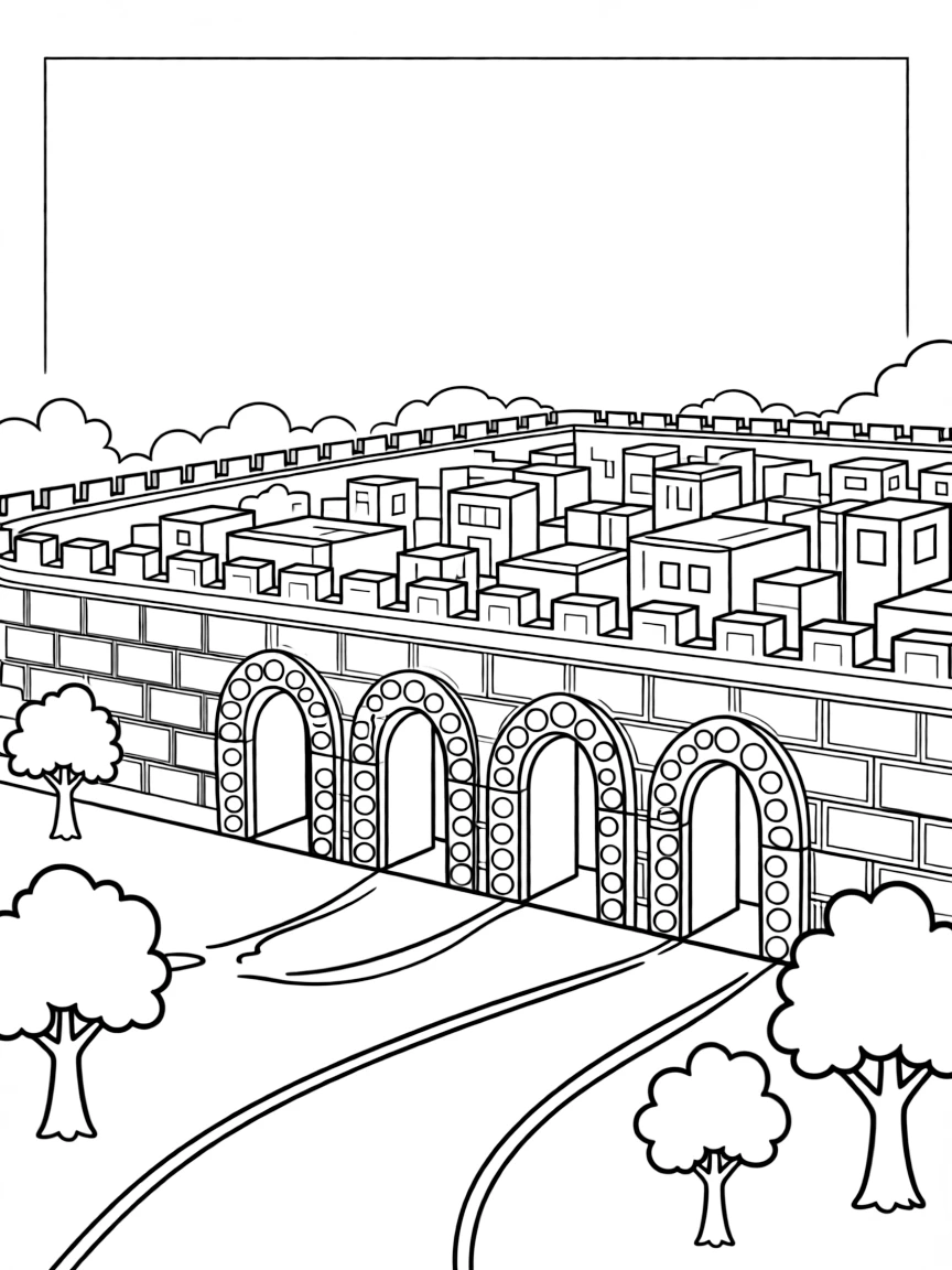 The city of New Jerusalem, with walls of jasper and gates of pearl.