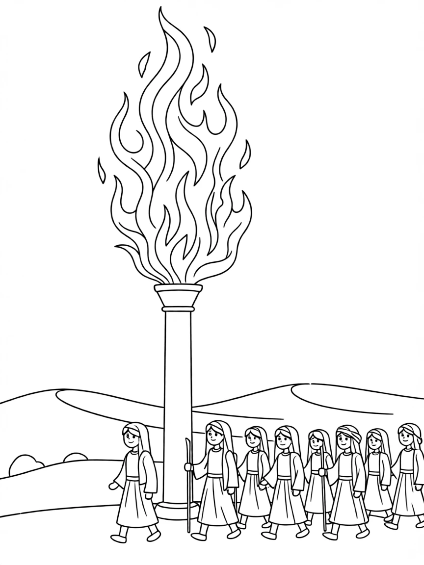 The pillar of fire guiding the Israelites at night.