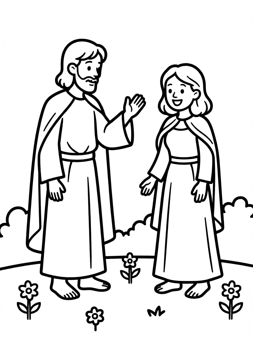 Jesus appearing to Mary Magdalene, who is overjoyed.