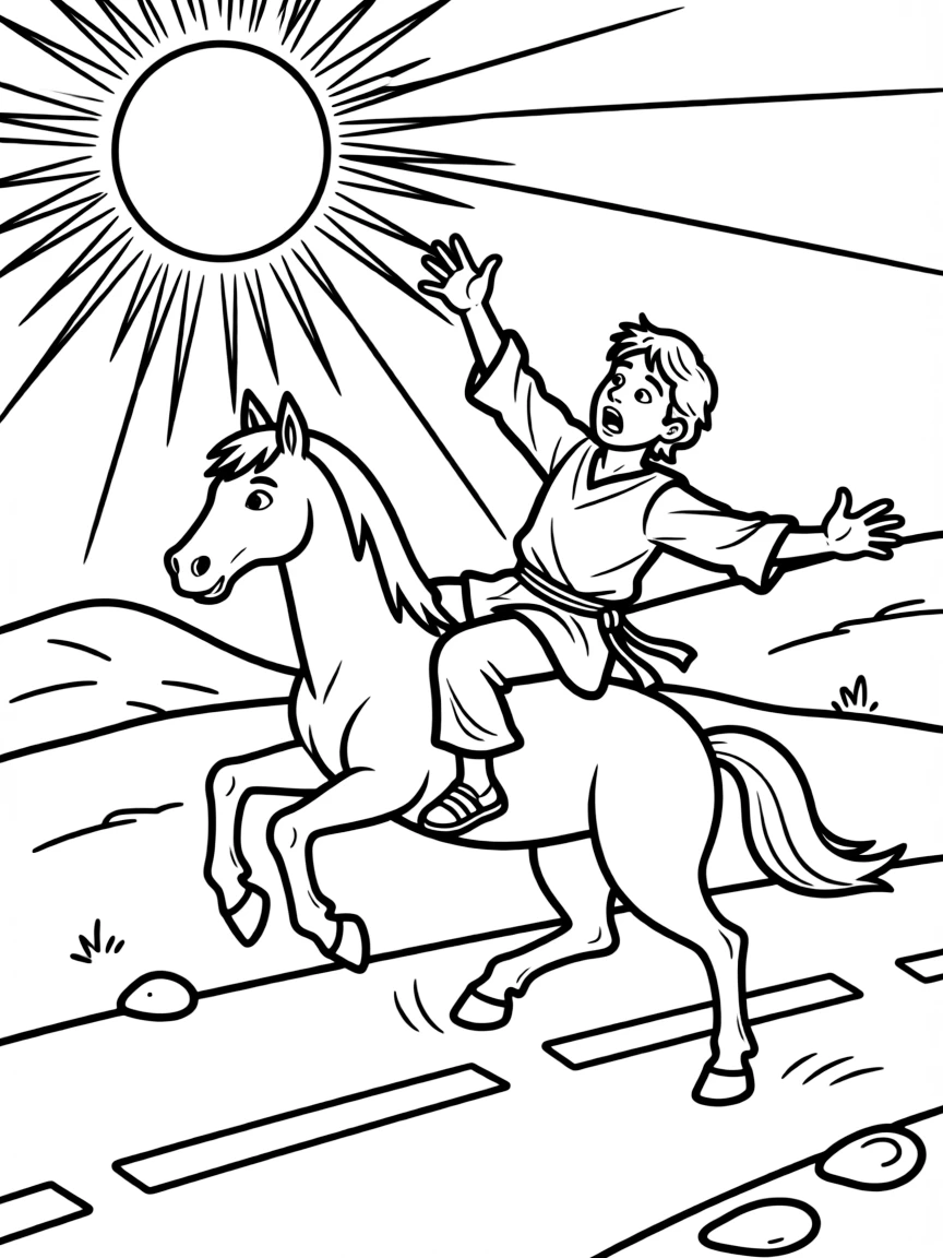 Paul on the road to Damascus, falling from his horse in a bright light.