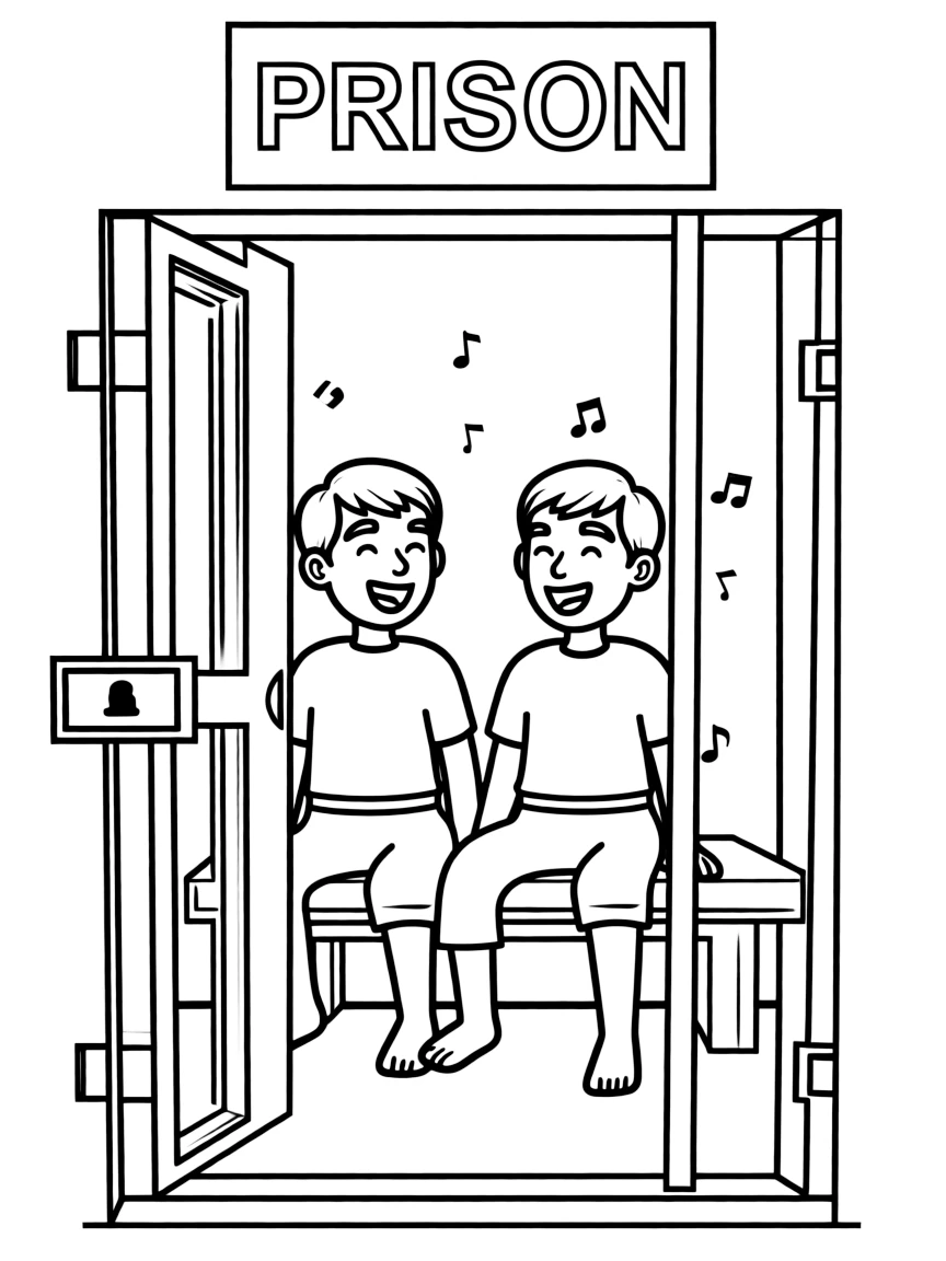 Paul and Silas in prison, singing and praising God.