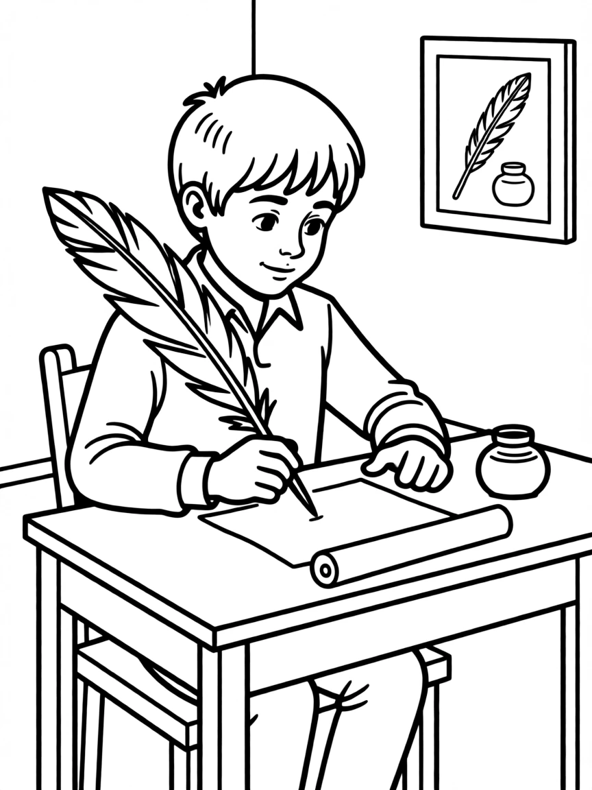 Paul writing letters, with a quill and parchment.