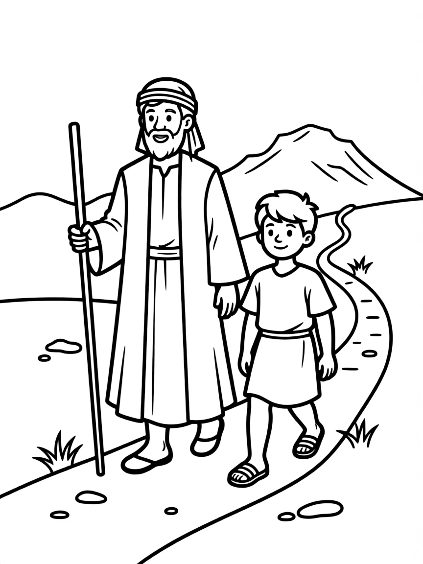 Abraham and Isaac walking together up the mountain.