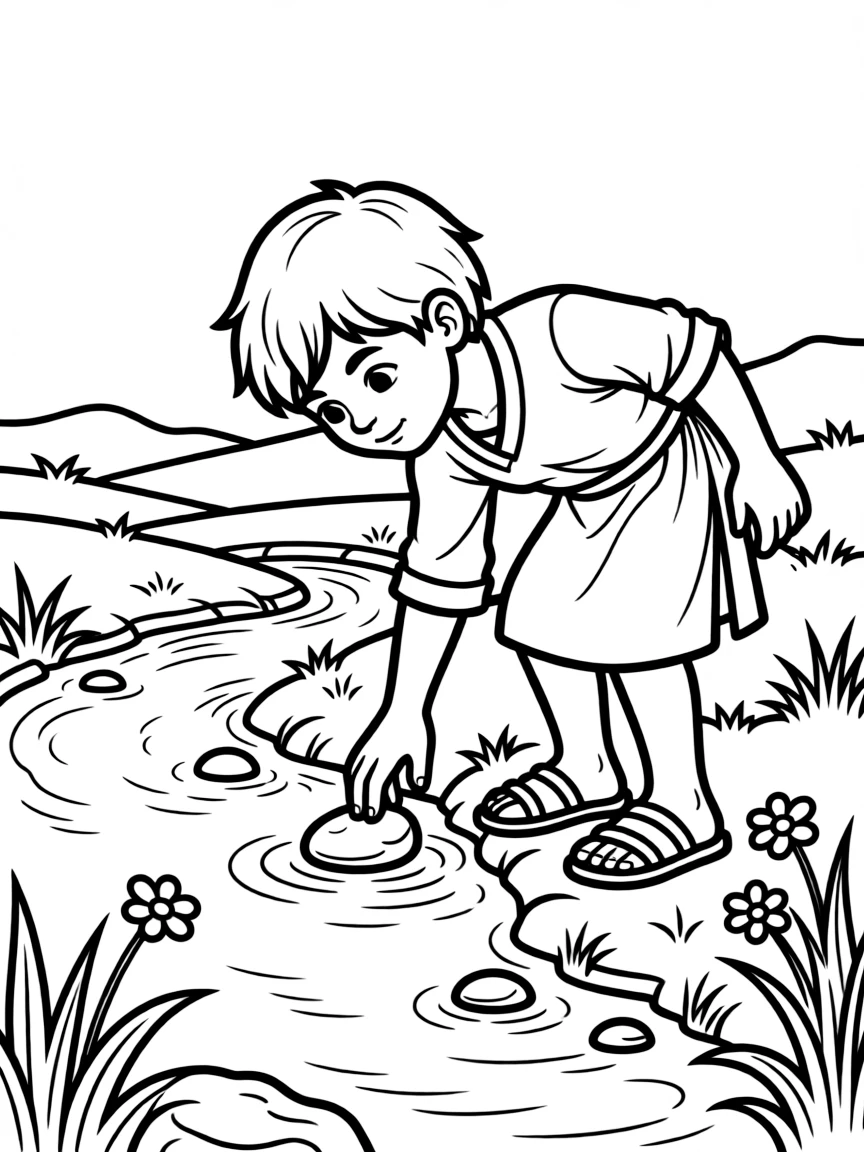 David picking up stones from the stream, ready to face Goliath.