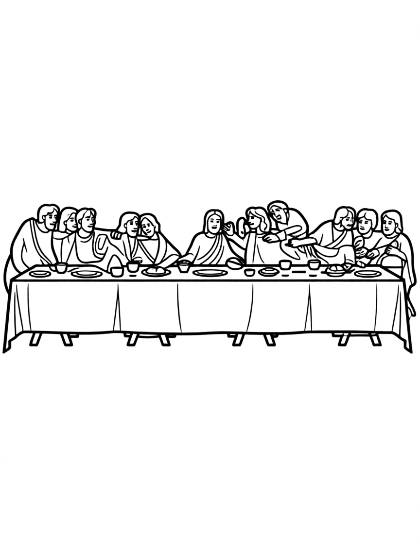 The Last Supper, with Jesus and his disciples sharing a meal.