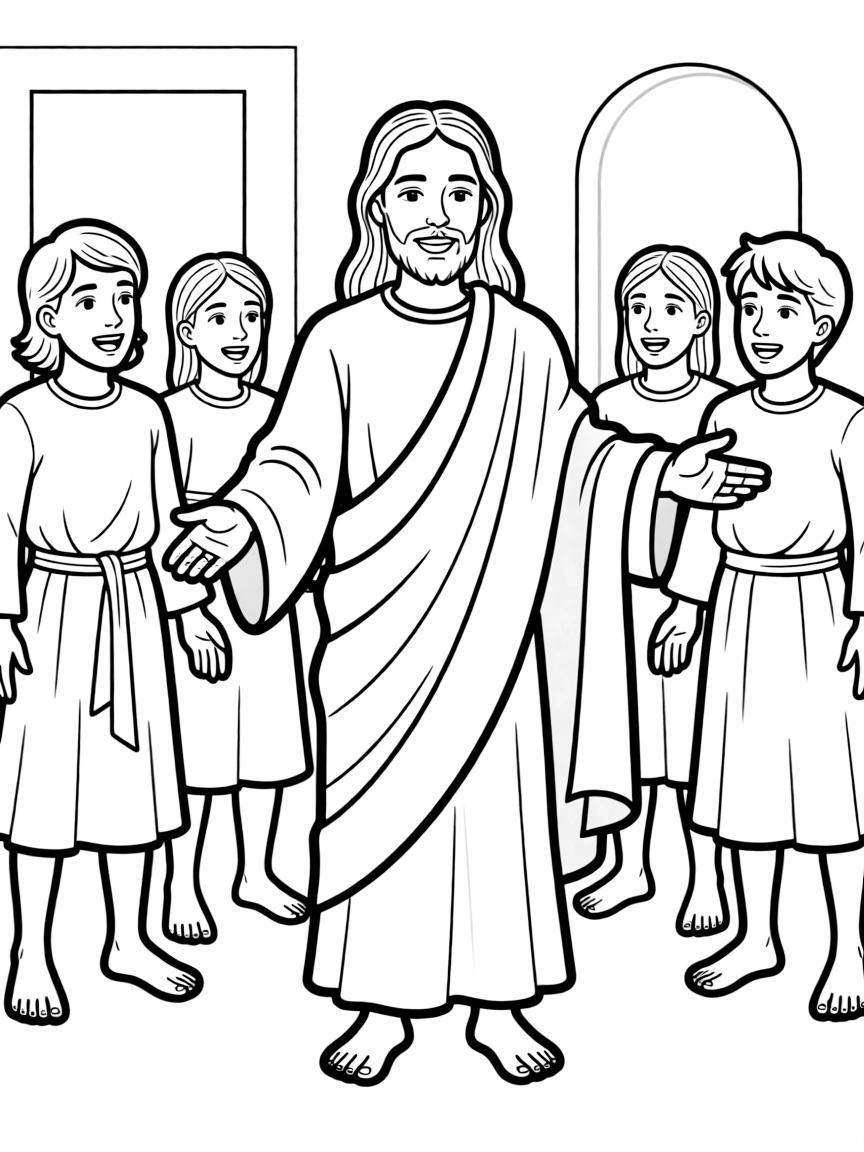 Jesus appearing to his disciples, showing them his hands and feet.