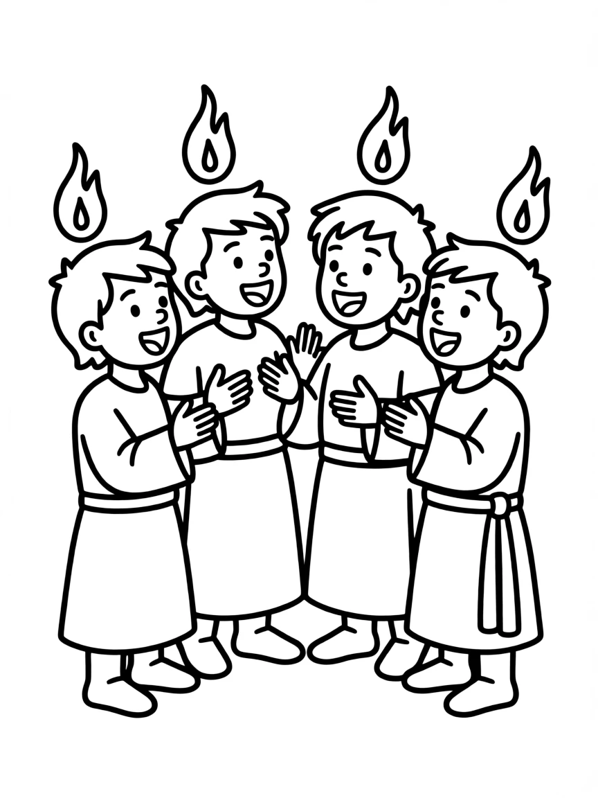 Disciples filled with the Holy Spirit, speaking with excitement.