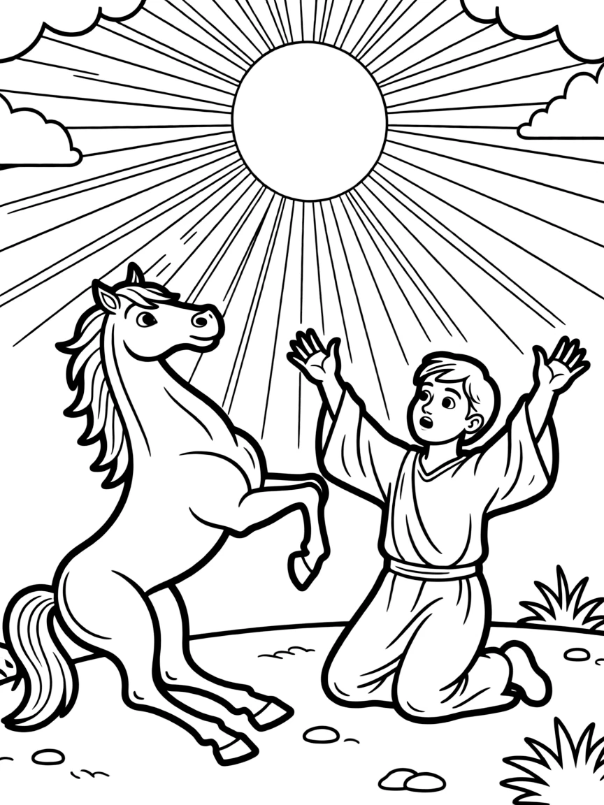 Paul's conversion, with a bright light and a falling horse.