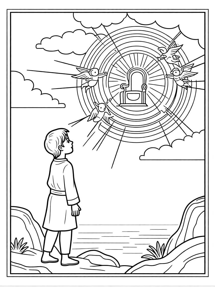 John on Patmos, looking at a vision of heaven.
