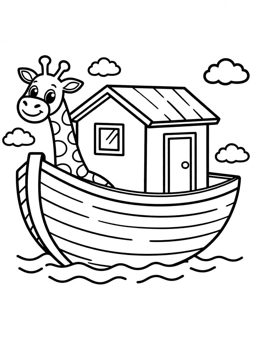 Noah's ark, with a cheerful giraffe peeking out.