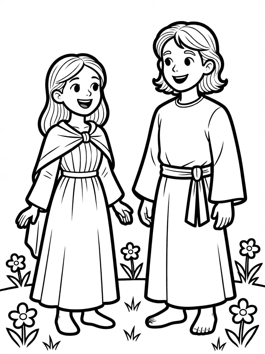 Mary Magdalene seeing Jesus, with a joyful expression.