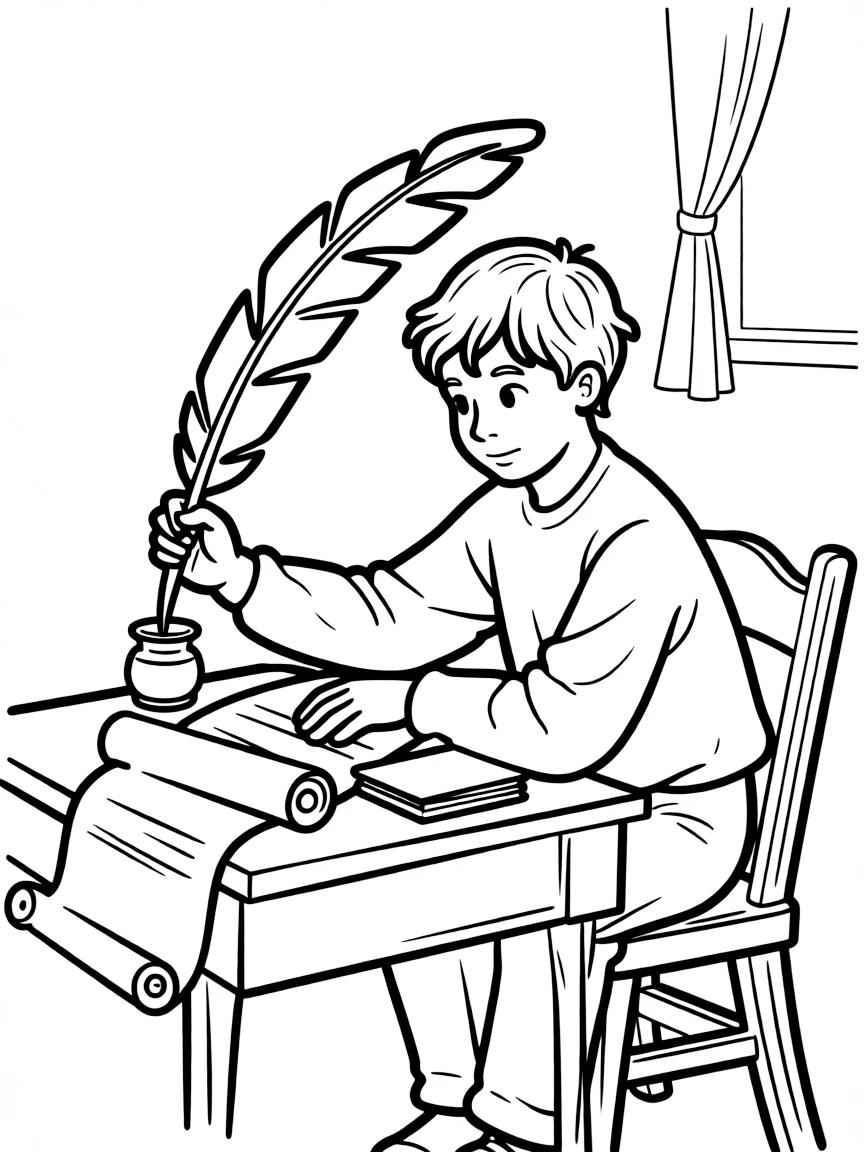 Paul writing letters, with a quill and an open scroll.