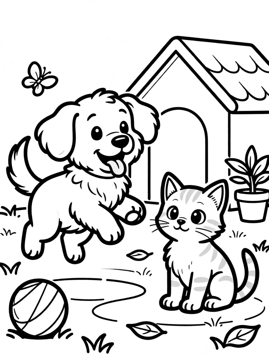 The creation of land animals, with a playful puppy and a curious kitten.
