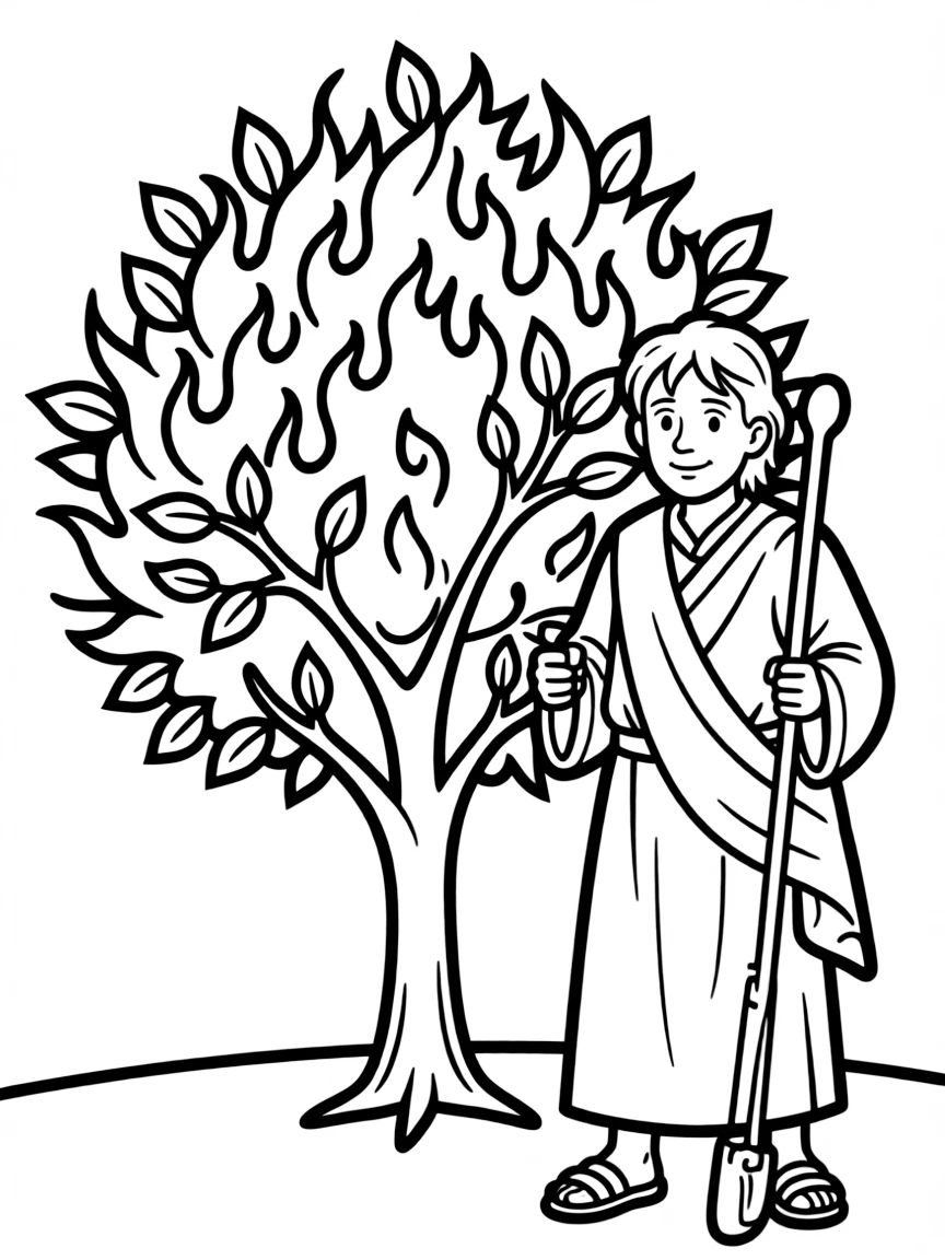 Moses and the burning bush, with the bush glowing but not burning.