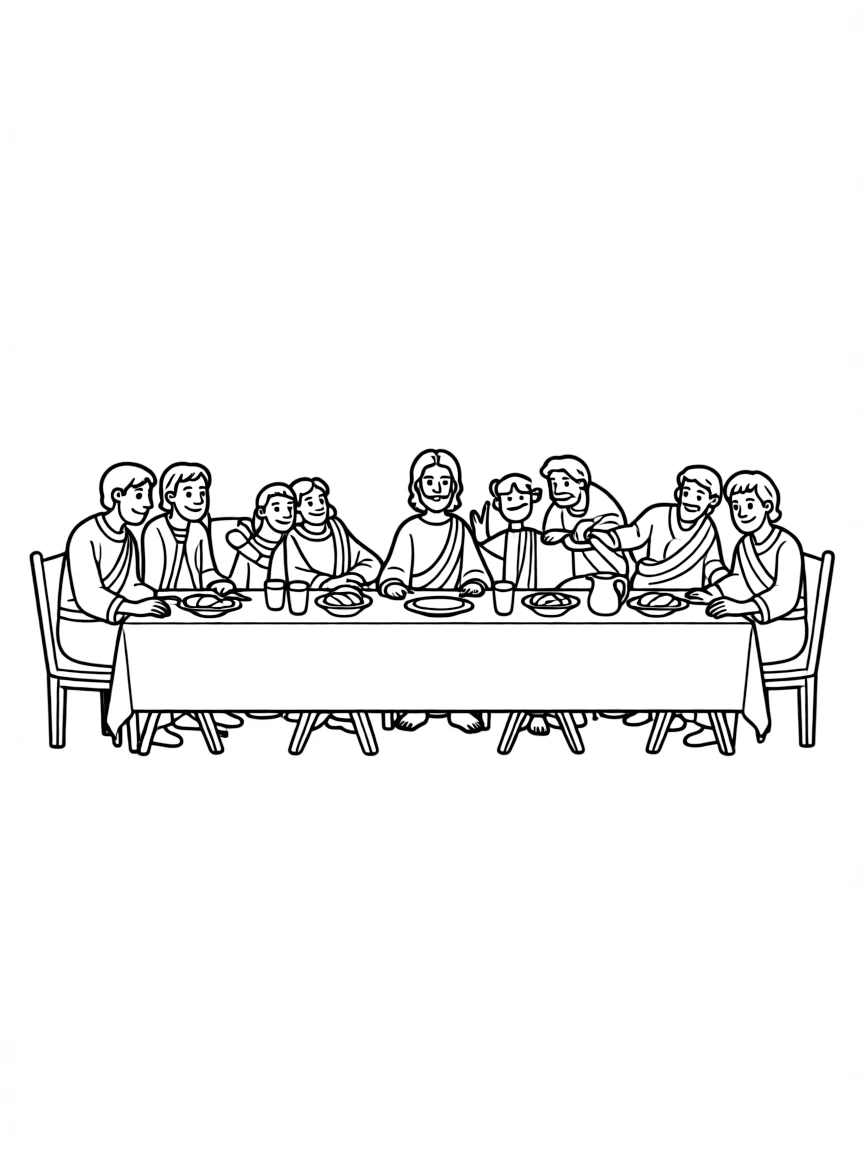 The Last Supper, with Jesus and his disciples at a table.