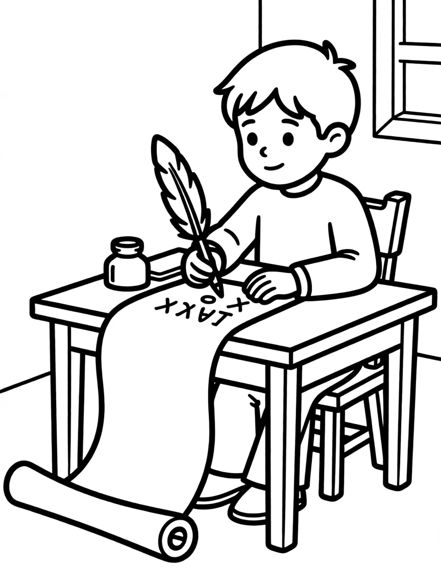 Paul writing letters, with a scroll.