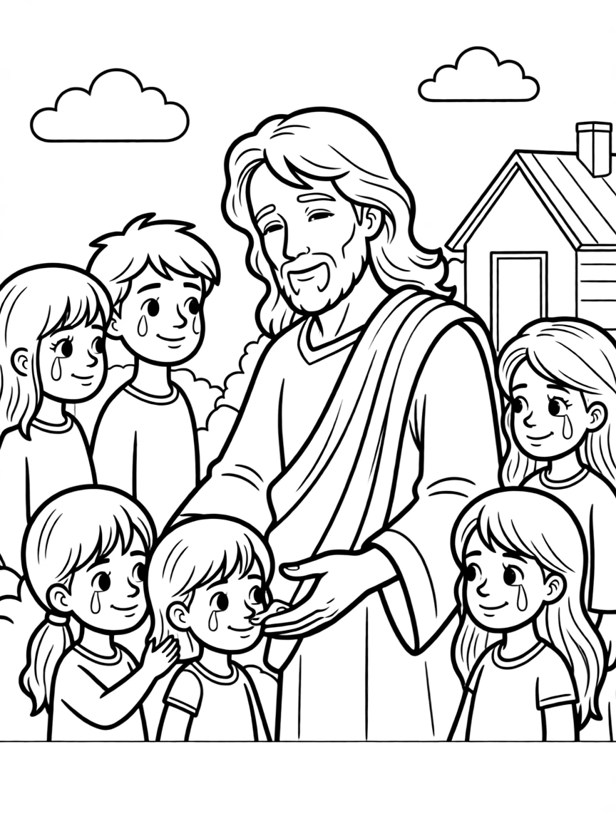 God dwelling with his people, wiping away tears.