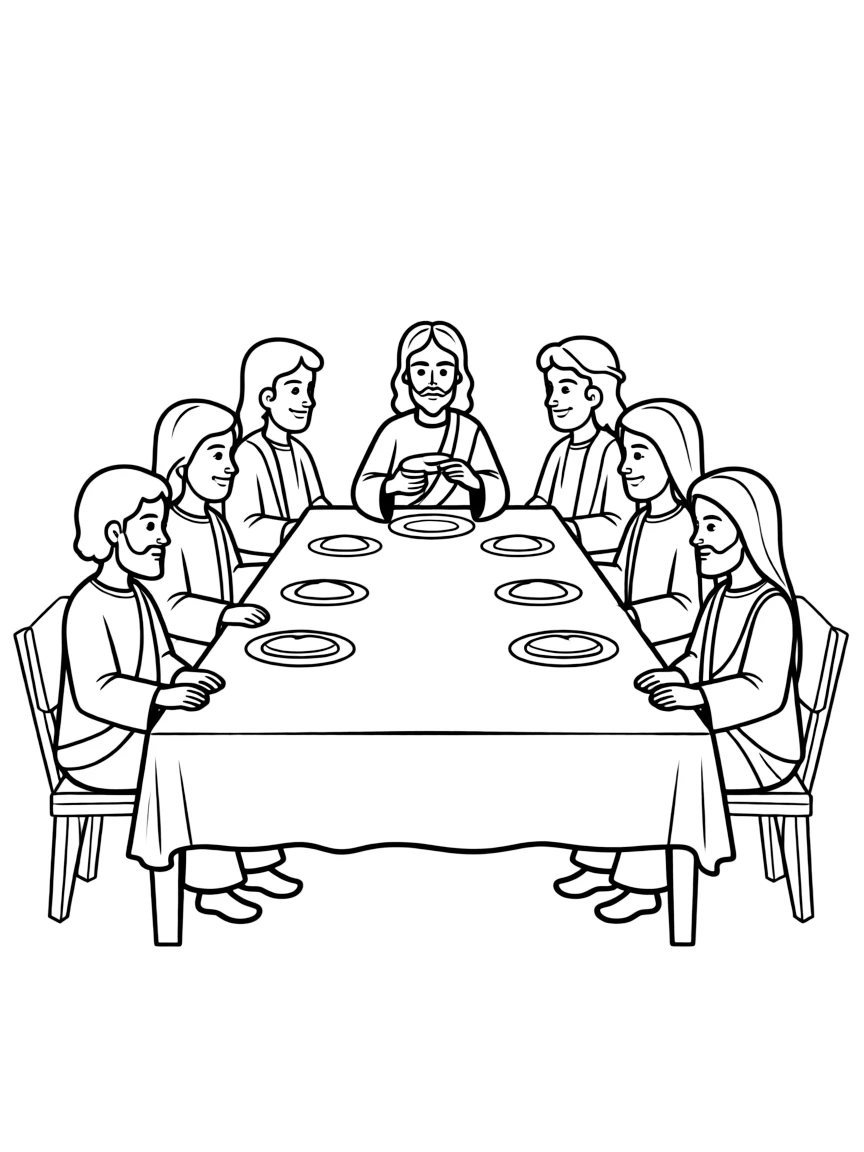 The Last Supper, with Jesus sharing bread and wine.