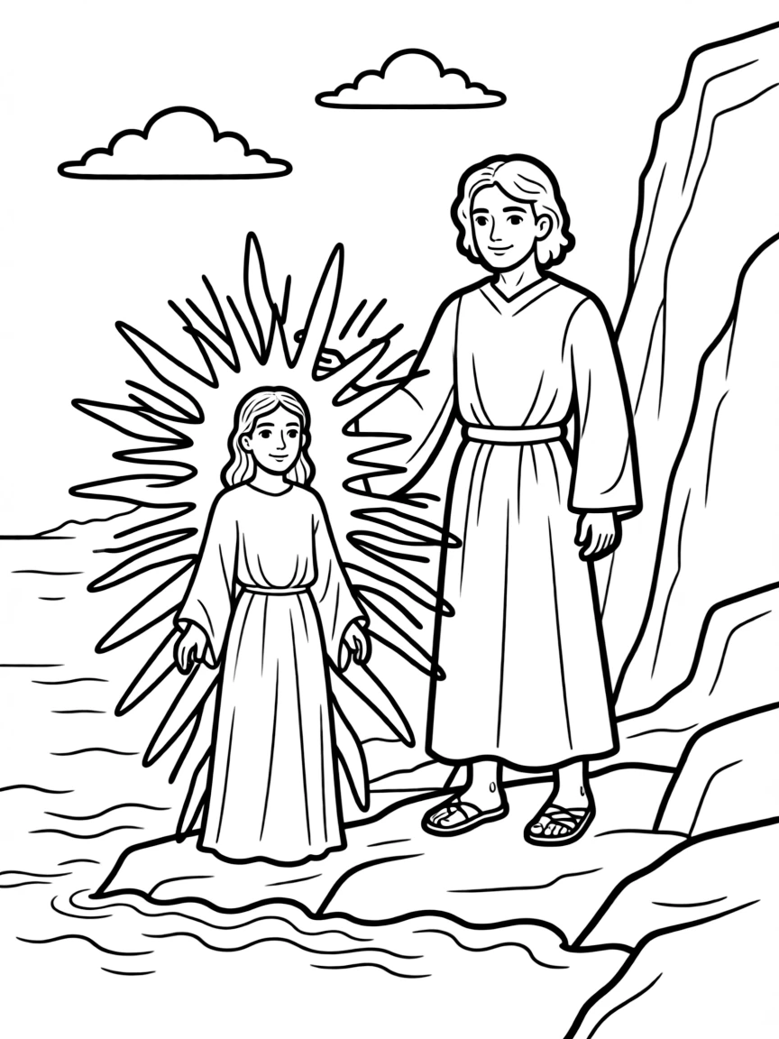 John on Patmos, seeing a shining Jesus.