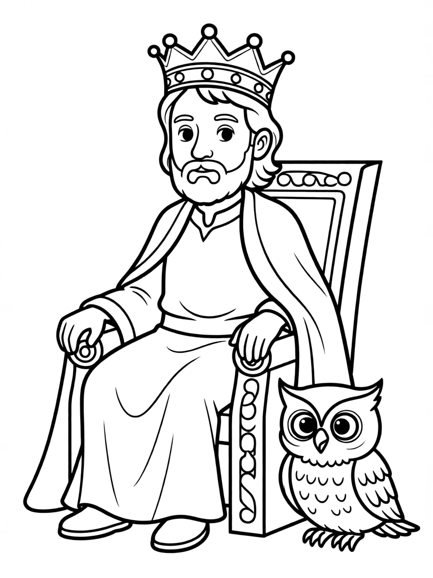 King Solomon, with a friendly owl sitting next to him.