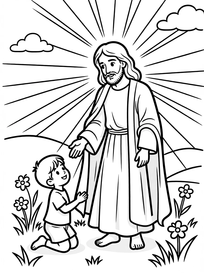 Jesus healing, with light all around him.