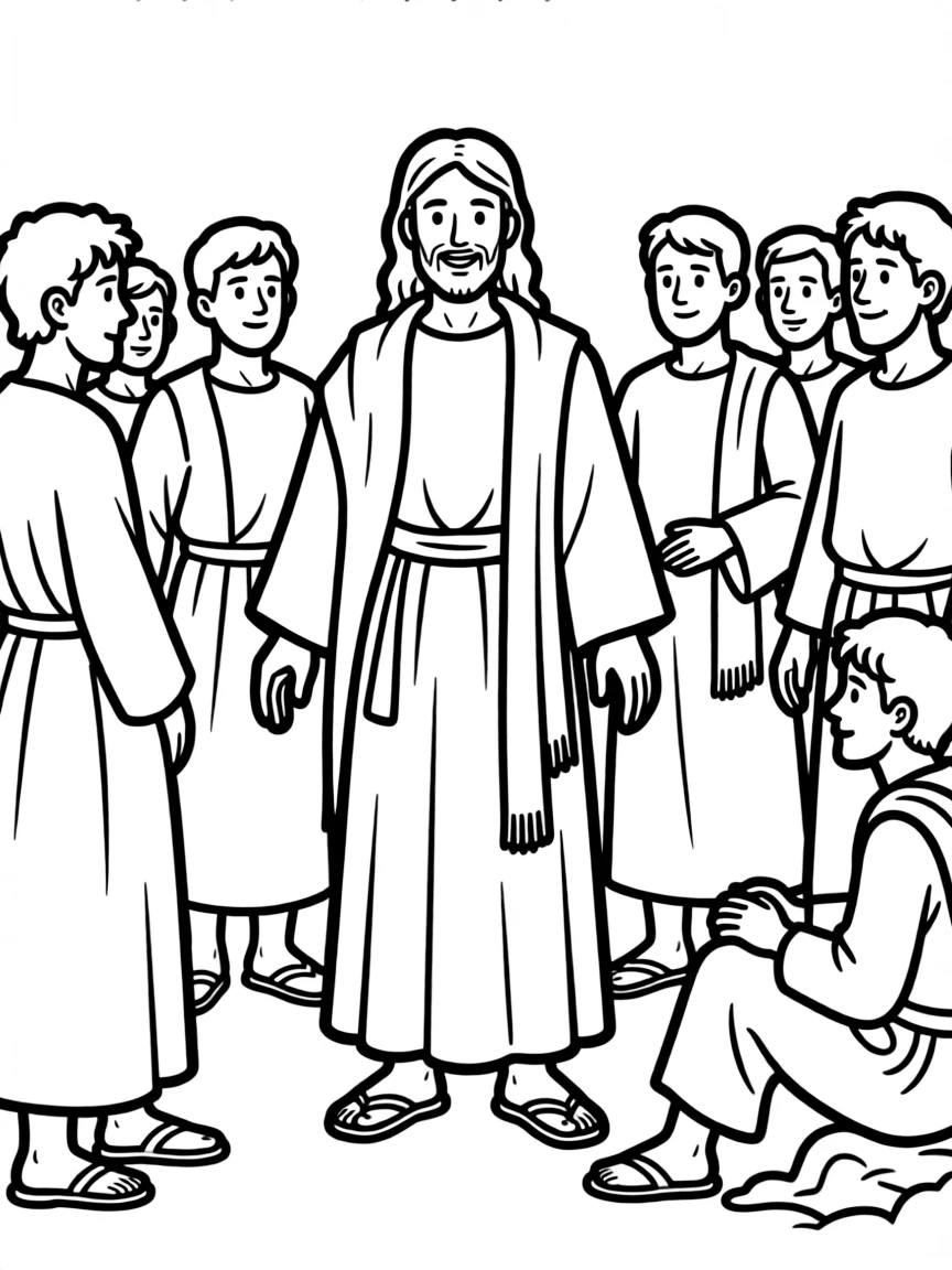 Jesus appearing to disciples, with a warm smile.