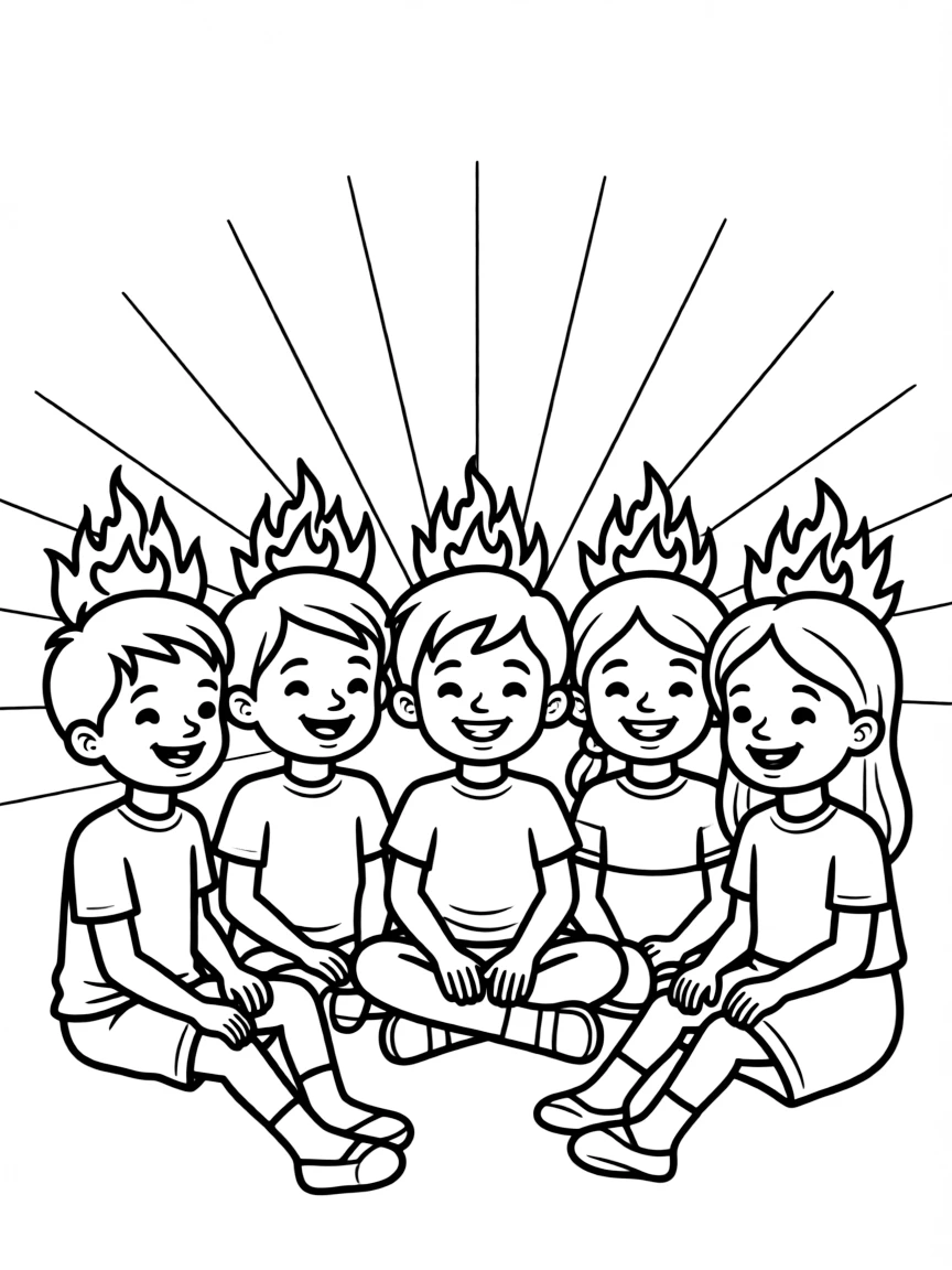 Holy Spirit at Pentecost, with light on heads.
