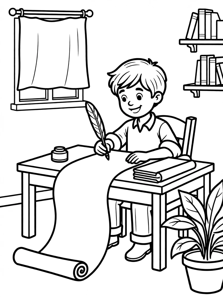 Paul writing, with a neat scroll.