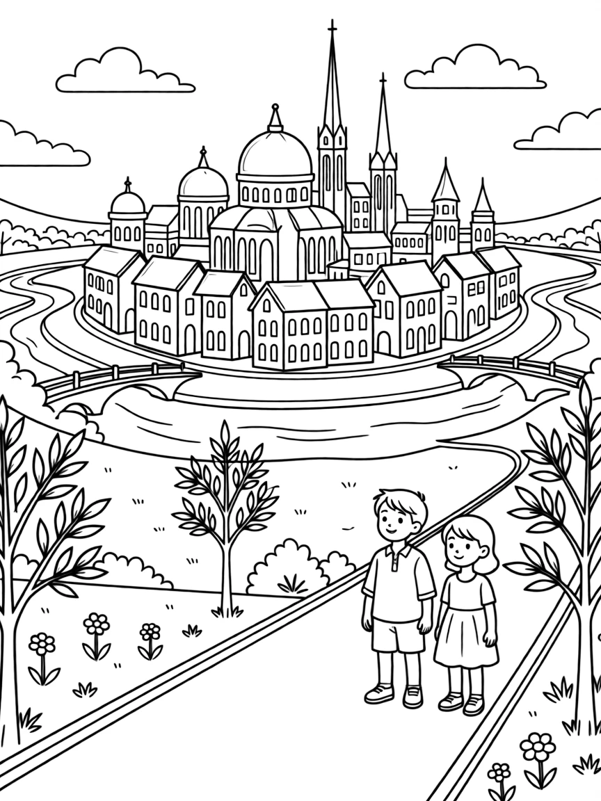 The New Heaven and New Earth, with a beautiful city.